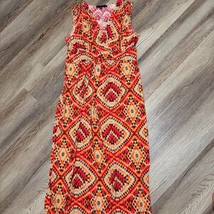 Tiana B. Vibrant Red and Orange Geometric Maxi Dress